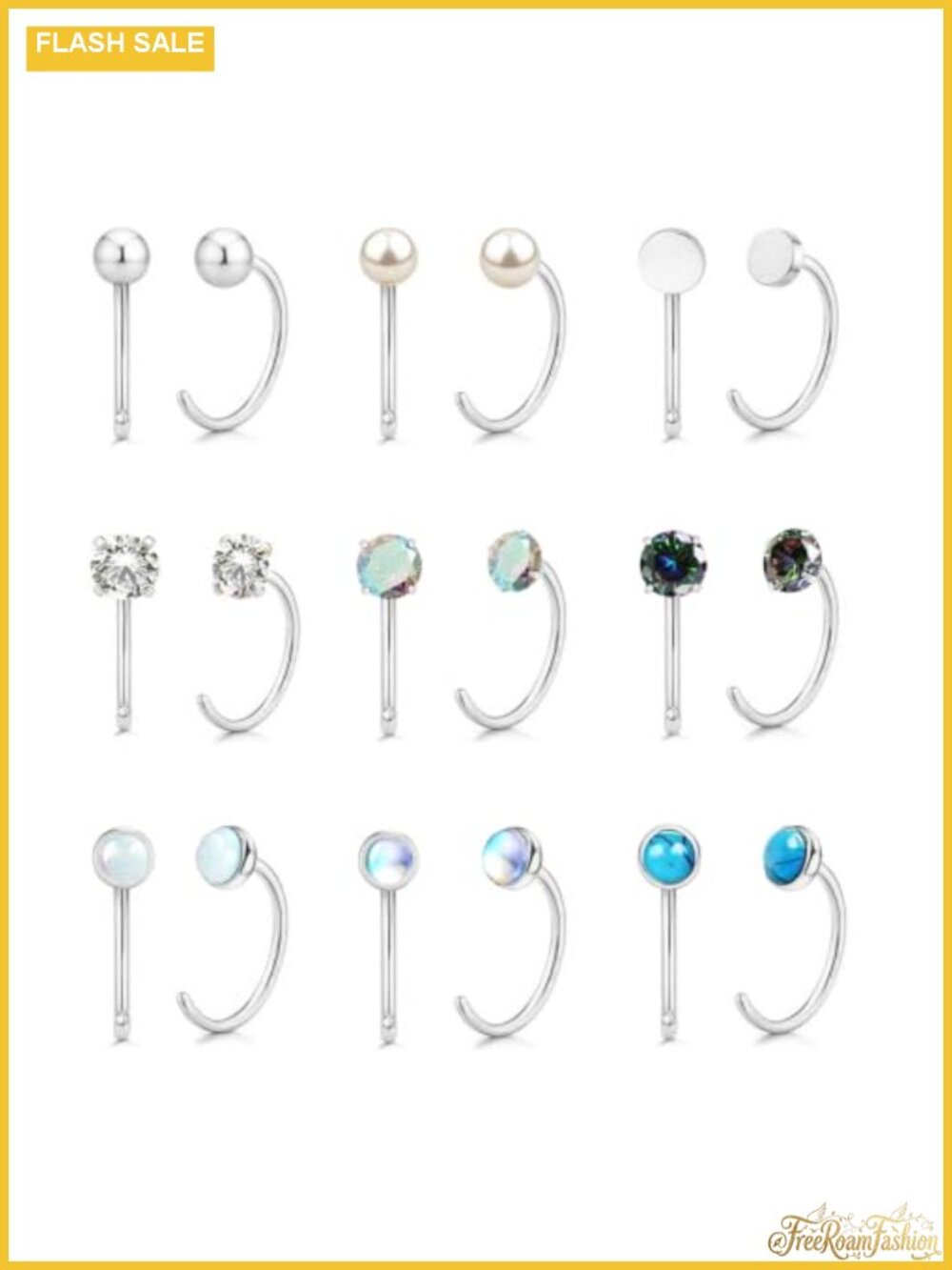 No Back Open Huggie Earrings Set - 316L Stainless Steel Half Hoop Earrings for